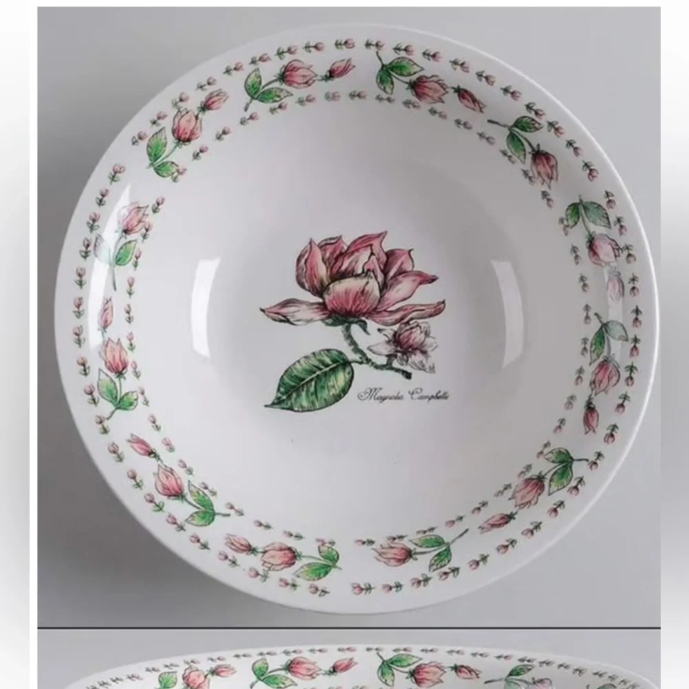 Vintage Botanical Gardens Floral Ceramic Bowl. Pink Rose | Discontinued | EUC